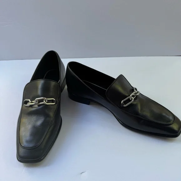 RAG & BONE Aslen Black Leather Loafer With Silver Chain Detail Square Toe Sz 40 - Picture 13 of 16